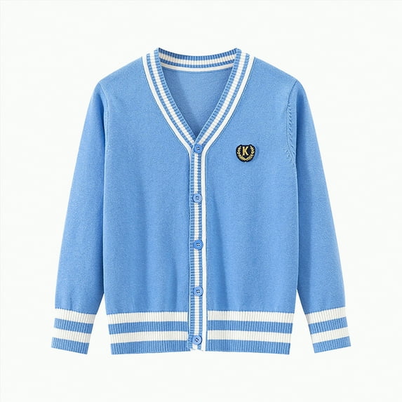 HCNTES Toddler Baby Girls Cotton Knit Sweater Autumn Solid Long Sleeve Tops Cardigan Clothes Kids Top Coat & Outerwear(5-7 Years,Sky Blue#&5)