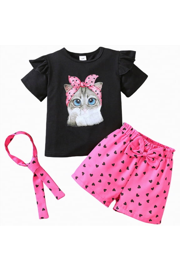 Toddler Baby Girls Spring Summer Clothes Short Sleeves T-Shirt Tops + Shorts Cute Outfits Set For 6-24 Months 2t 3t 4t 5t 6t 7t 8t Kid School Activities, 4-5 Years
