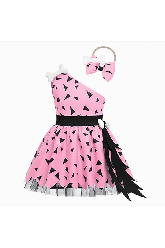 Toddler Baby Girls Witch Hat Halloween Dress Pumpkin Star Print Multi-Layered Tulle Party Gown(Pink,5-6 Years)