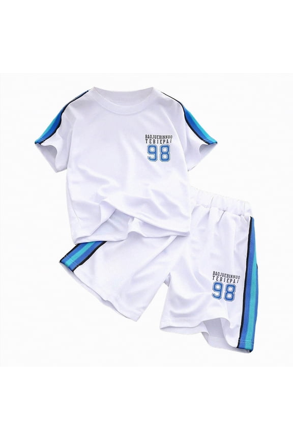 Toddler Baby Kids Boys 2 Piece Summer Casual Outfit Short Sleeve T-Shirt & Shorts Set 3T 4T 5T 6T 7T 8T 9T 10T 11T Children's Back to School Clothing(H03-White,5-6 Years)
