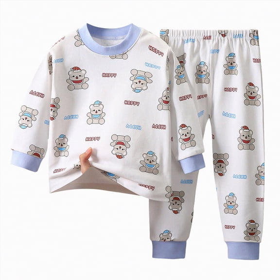 HCNTES Toddler Baby Kids Girls Boys Clothes 2-Piece Outfit Set Summer Spring Fall Winter Round Neck Long Sleeve Casual Top and Joggers Pants Unisex Loungewear Set for Children(C-Sky Blue,1-2 Years)