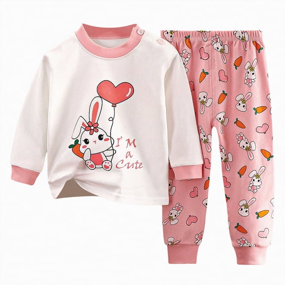 HCNTES Toddler Baby Kids Girls Boys Clothes 2-Piece Outfit Set Summer Spring Fall Winter Round Neck Long Sleeve Casual Top and Joggers Pants Unisex Loungewear Set for Children(C-Pink,1-2 Years)