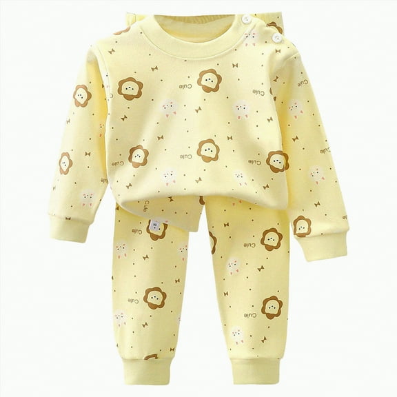 HCNTES Toddler Baby Outfit Boy Girl Crew Sweatshirt and Pants Set Fall Baby Clothes(3-6 Months,Yellow&2)
