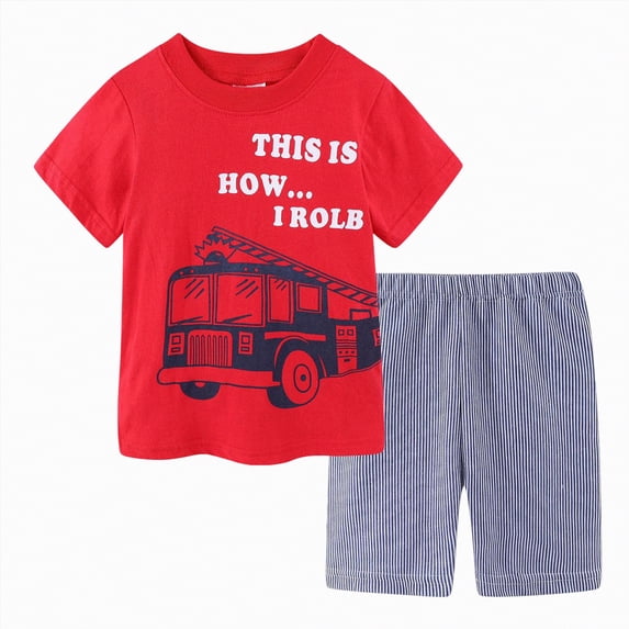 HCNTES Toddler Baby Spring Summer Clothes Kid Outfits Boys Short Sleeves T-Shirt Tops + Shorts Cute Outfits Set For 2t 3t 4t 5t 6t 7t 8t 9t Kids(X-Red,5-6 Years)