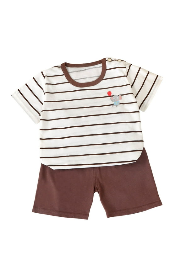 Toddler Baby Two-Piece PJ Set Kids Adorable Short Sleeve Top & Comfortable Shorts for Sleepwear and Dailywear(L33-White,6-9 Months)