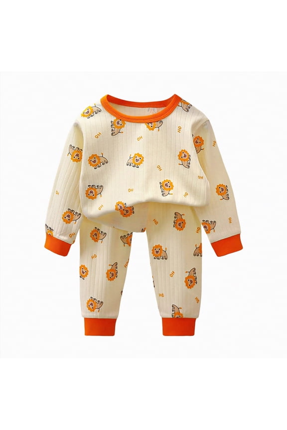 Toddler Boy 2-piece Pajamas Sleepwear Pjs for Baby Cute Soft Clothes Suit Dailywear & Loungewear Outfits Set Kids Clothing Outfits(A01-Orange,6-12 Months)