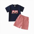 thumbnail image 1 of HCNTES Toddler Boy 4th of July Patriotic Clothes Set, Car Embroidered T-Shirt & Plaid Shorts 2Pcs Independence Day Outfits 6 12 18 24M 2T 3T, 1 of 6