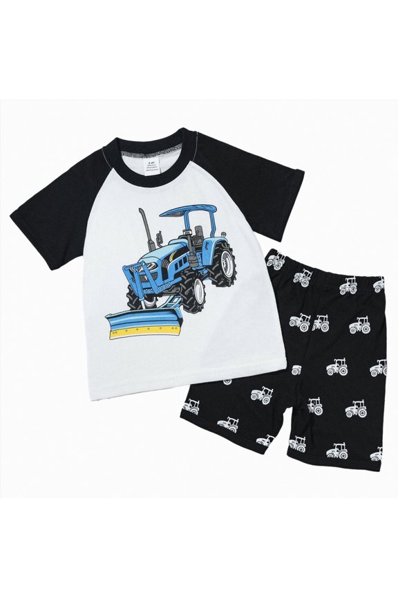 Toddler Boy Clothes Breathable Lightweight Train Print Set Toddler Suit for Daily Wear & Playdates