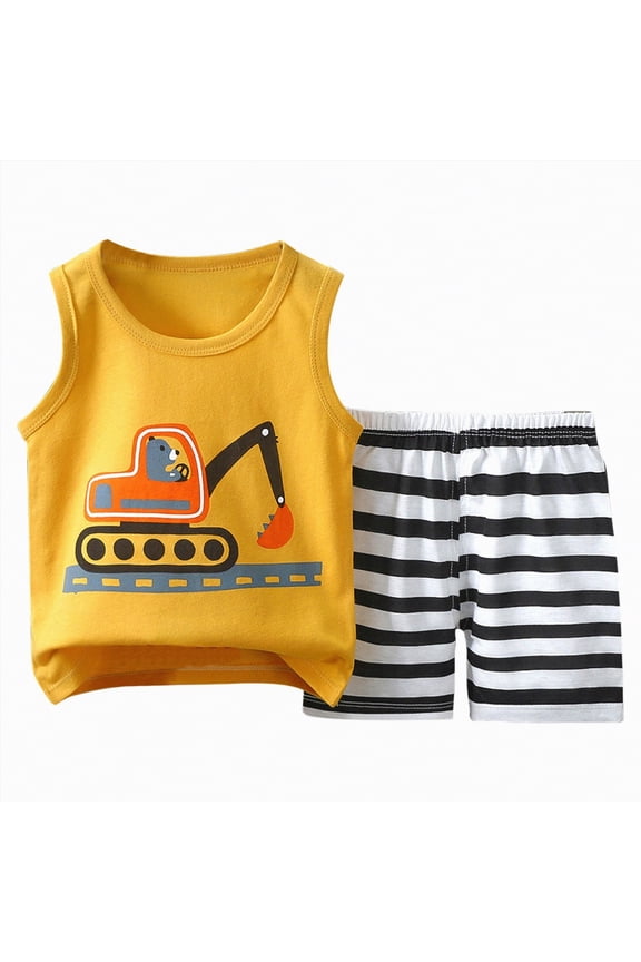 Toddler Boy Easter Outfit Excavator Tank Top and Short 2 Piece Set Toddler Boy Summer Clothes
