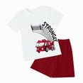 thumbnail image 1 of HCNTES Toddler Boy Firetruck Outfit Fire Engine Car Print Short Sleeve Tee and Drawstring Shorts 2-Piece Set Toddler Boys Short Set Clothes, 1 of 4