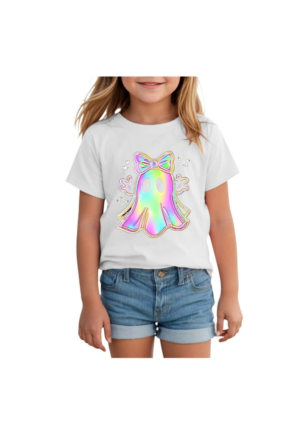 Toddler Boy Girls Halloween Shirt Pumpkin Ghost Tops Kids Outfits Short Sleeve Tshirt(2-3 Years,O112-White)