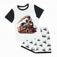 thumbnail image 1 of HCNTES Toddler Boy Outfit Train Print Color Block Round Neck Tee and Shorts 2 Piece Summer Set kid Clothing, 1 of 4