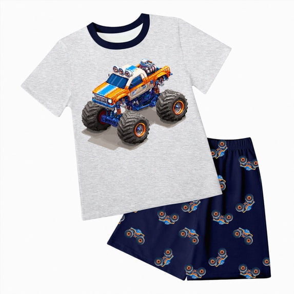 HCNTES Toddler Boy Pajamas Summer Pjs for Boys Short Sets Kids Sleepwear Cartoon Car Truck Jammies Baby Boy Clothes 2T 3T 4T 5T 6T 7T 8T
