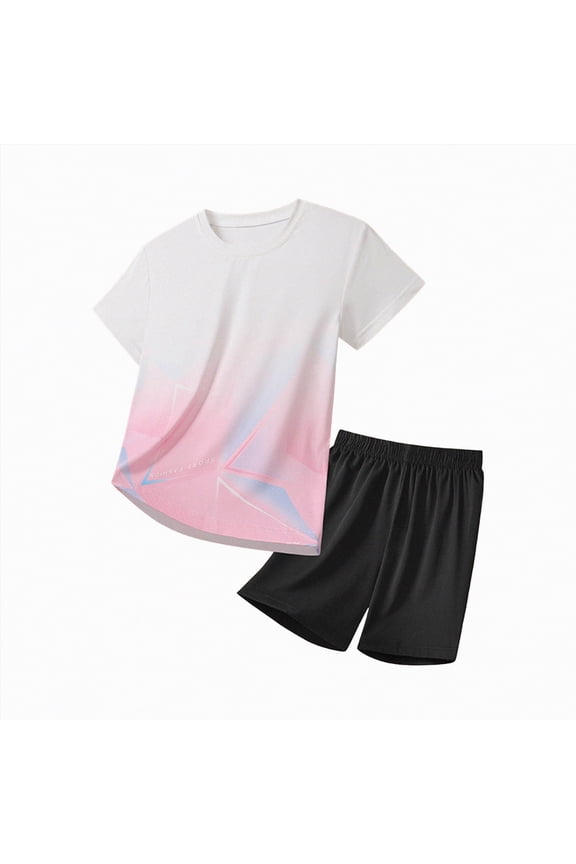 Toddler Boy Sports Outfits Stylish Pink Gradient Quick Dry T-Shirt and Shorts Set for Running Toddler Boy Active Wear