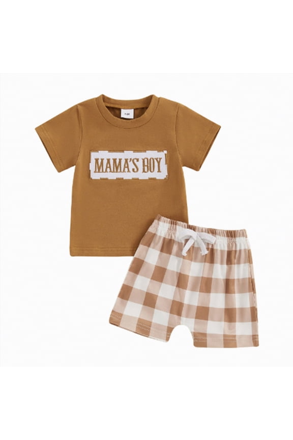 Toddler Boy Summer Shorts Set 2 Piece Baby Summer Clothes Short Sleeve Embroidery T Shirt Plaid Shorts Set Clothes Set Outfits