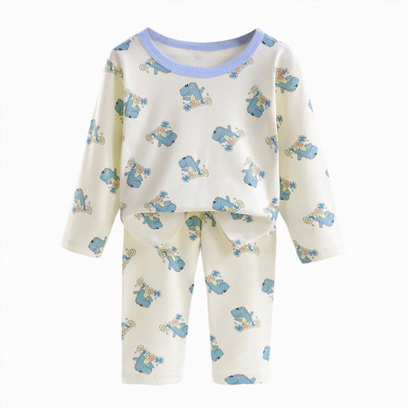 HCNTES Toddler Boy Underwear Pajamas Clothes Set Baby Boy Long Sleeve Shirt and Pant Sets All-Weather Loungewear Outfits Set for Kids(A01-Sky Blue,1-2 Years)