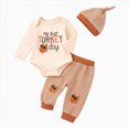 thumbnail image 1 of HCNTES Toddler Boy Winter Clothes Baby Boy Thanksgiving Outfits Baby Letter Print Romper Pants Hat Set Fall Winter 0 3 6 9 12 18 Months Baby Clothes for Boy, 1 of 8