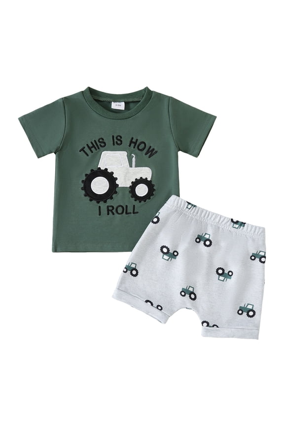 Toddler Boy's Functional Summer Outfits 2T 3T 4T Dinosaur Print Short Sleeve T and Practical Shorts,3-6 Months
