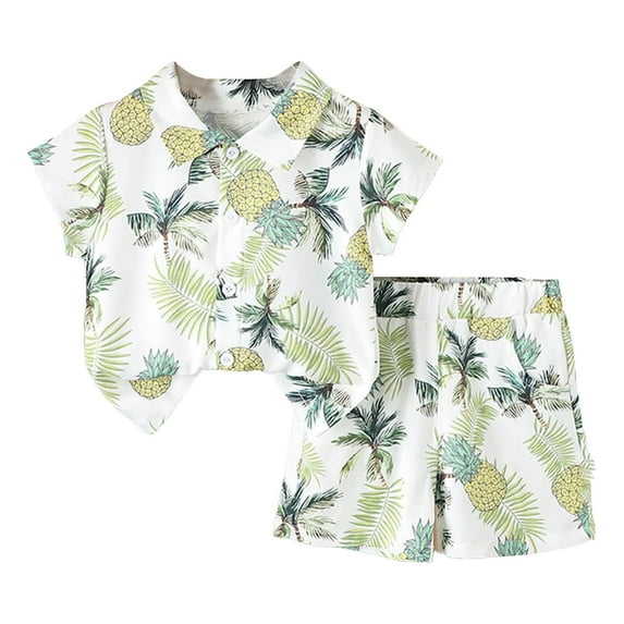 HCNTES Toddler Boys Baby Set Two Piece Set For Kids Boys' Short Sleeved Shirt And Shorts Suit 18-24 Months Light Yellow