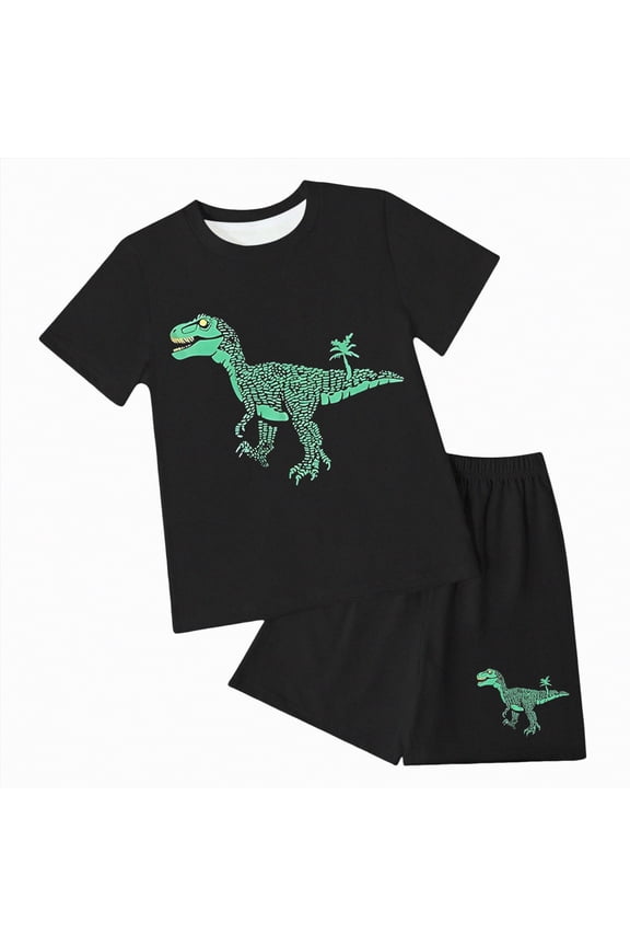 Toddler Boys Clothes Little Boys Summer Spring Outfits Cotton Short Sleeve Dinosaur T-Shirt and Shorts Set for Children Kids(X01-Green,4-5 Years)