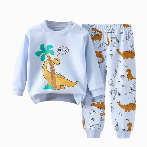 HCNTES Toddler Boys Dailywear Outfits Set 2-piece Pajamas Sleepwear Pjs for Baby Boys Spring Fall Winter Kids Loungewear Set(Light Blue,1-2 Years)