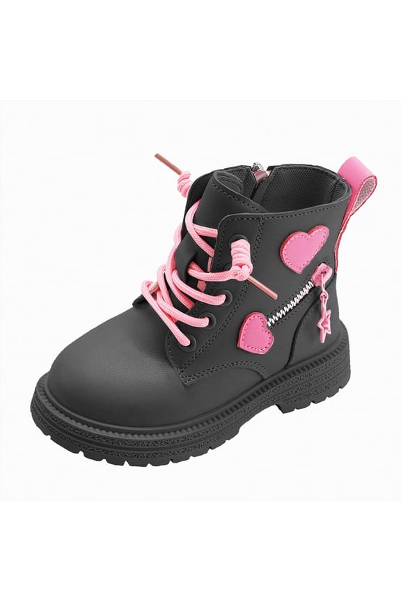 Toddler Boys Girls Ankle Boots Zipper Lace Up Boots Fashion Work Boots Little Kids Combat Boots Fall Winter Booties(1.5,Black#m1)