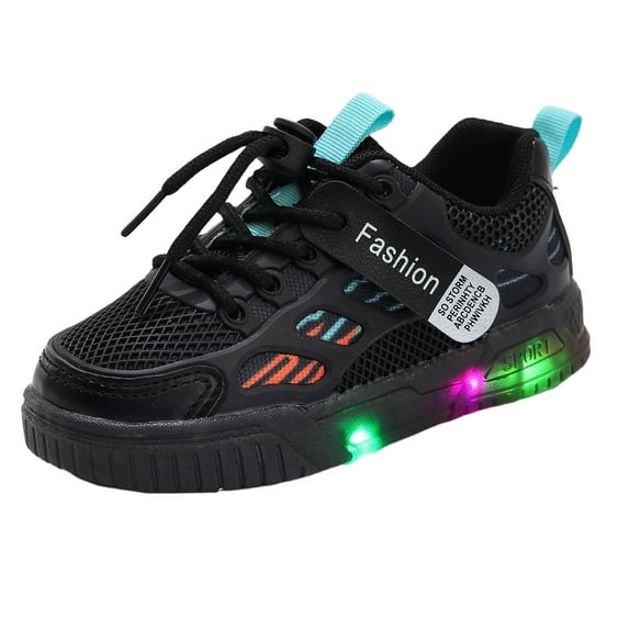 HCNTES Toddler Boys Girls Light Up Shoes Little Kids Flashing Led Sneakers Running Shoes LED Shoes(Black,24)