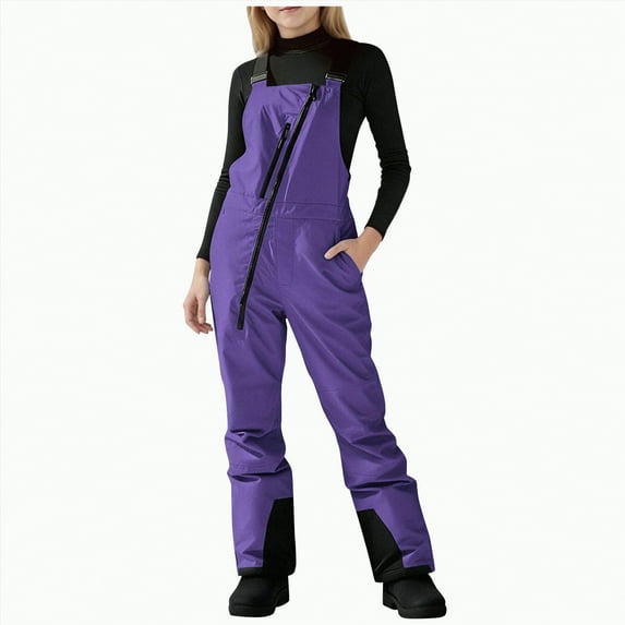 HCNTES Toddler Boys Girls Snow Bib Overalls Kids Waterproof Ski Pants Comfortable Winter Outdoor Activity Wear(Purple,12-13 Years)