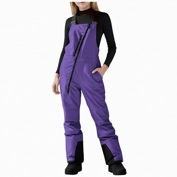 HCNTES Toddler Boys Girls Snow Bib Overalls Kids Waterproof Ski Pants Comfortable Winter Outdoor Activity Wear(Purple,4-5 Years)