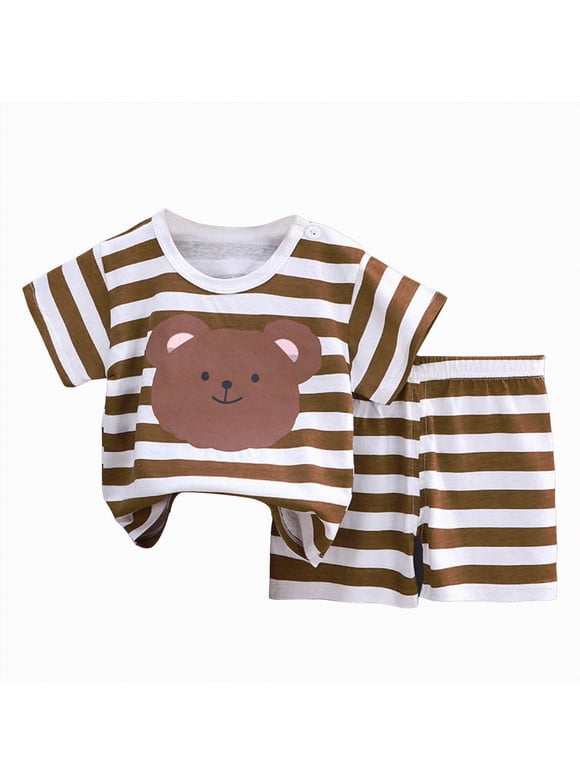 Toddler Boys Girls Summer Outfits Boy Checkerboard Short Sleeve T-Shirts Tops and Elastic Waist Shorts Clothes Sets(Coffee,3-4 Years)