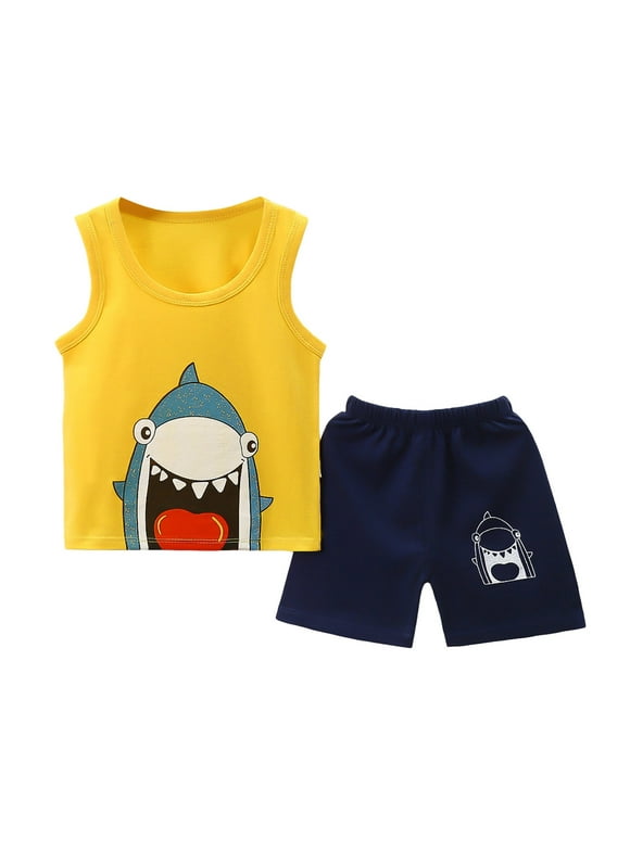 Toddler Boys Outfit Sets Sleeveless Cotton Summer Shirts and Shorts Set