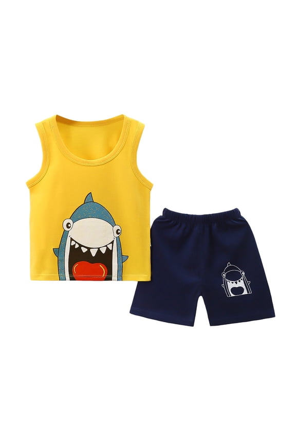 Toddler Boys Outfit Sets Sleeveless Cotton Summer Shirts and Shorts Set