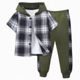 thumbnail image 1 of HCNTES Toddler Boys Outfits Short Sleeve Plaid Hooded Tops Shorts Child Kids 2Pcs Set Boy Clothing Sets, 1 of 7