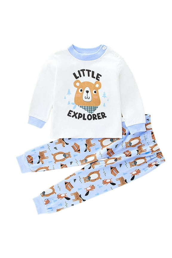 Toddler Boys Pajamas & Dailywear Set Little Girls Fall Winter Round Neck Pants Baby Stripe Set Home Set 2PC Long Sleeve Pajamas Set 3 6 9 12 18 24 Months,Sizes 18-24 Months