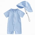 thumbnail image 1 of HCNTES Toddler Boys Rash Guard Swimsuit Funny Print Zipper Short Sleeve Bathing Suit Infant Bathing Suit Swimwear Beachwear Blue,12-24 M, 1 of 8