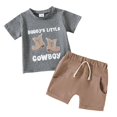 thumbnail image 1 of HCNTES Toddler Boys Summer Outfits Castle Wall Print Short Sleeve T - Shirts and Elastic Waist Shorts Set for Fantasy - themed Play,18-24 Months, 1 of 9