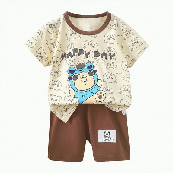 HCNTES Toddler Boys T-shirts and Shorts 2 Pcs Fashion Pattern Short Set Summer Clothes Outfit(4-5 Years,a337-White)