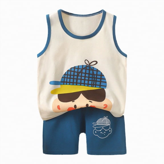 HCNTES Toddler Casual Sleeveless Pajamas Kids Soft Vest and Lounge Shorts Set for Daily Home Activities(A-Beige,18-24 Months)