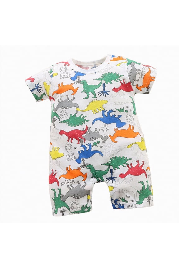 Toddler Children Unisex Short Sleeve Jumpsuit One-Piece Bodysuit Baby Kids Light Pajamas Sleepwear Loungewear for Spring Summer(L01-Multicolour,0-6 Months)
