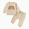 thumbnail image 1 of HCNTES Toddler Clothes for Baby Girls Cute Strawberry Long Sleeve Sweatshirt Pants Girls Warm Fall Winter Outfits Set(Beige&1,6-12 Months), 1 of 9