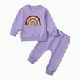 thumbnail image 1 of HCNTES Toddler Clothes for Baby Girls Cute Strawberry Long Sleeve Sweatshirt Pants Girls Warm Fall Winter Outfits Set(Purple&4,0-6 Months), 1 of 9