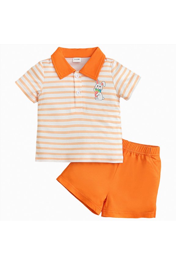 Toddler Clothing Soft Breathable Polo Shirt & Shorts Set 2-Piece for Easter Playdates