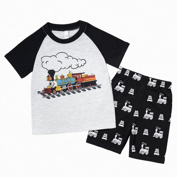 HCNTES Toddler Clothing Soft Color Block Train Print Tee & Shorts for Toddler Boy Outdoor Play