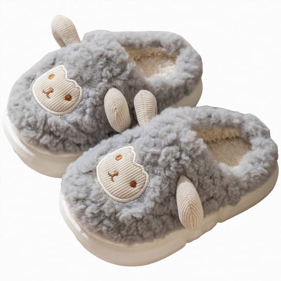 HCNTES Toddler Cute Cartoon Design House Slippers Kids Fuzzy Fall Winter Warm Soft House Shoes Baby Girls Boys Indoor Slipper(A01-Grey,10.5)