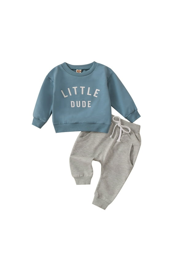 Toddler Girl Clothes Figure Graphic Drop Shoulder Top Pullover Print Pants Fall Winter Outfit Set(Z02-Blue,12-18 Months)