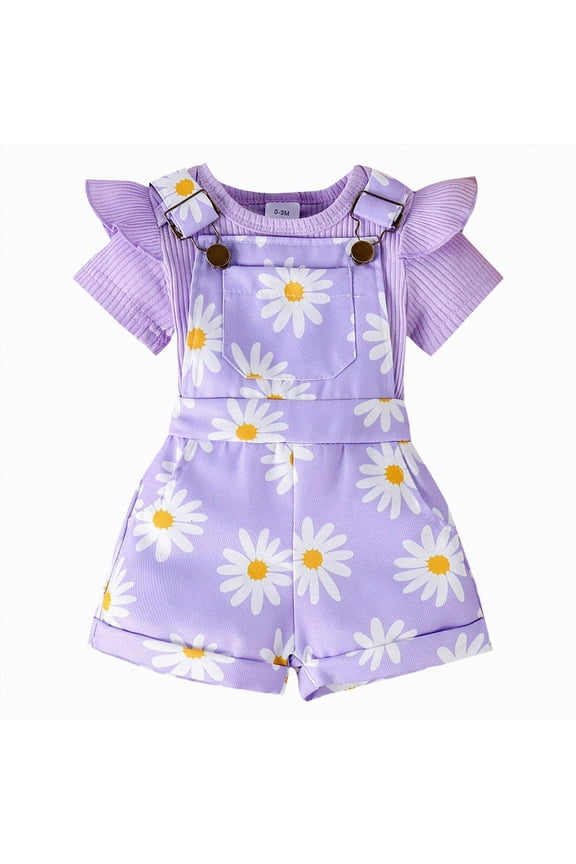 Toddler Girl Clothes Newborn Infant Baby Outfits Ruffle Romper+ Soft Shorts + Cute Headband Sets For 6 12 18 24 Months Dailywear(Z01-Purple,12-18 Months)