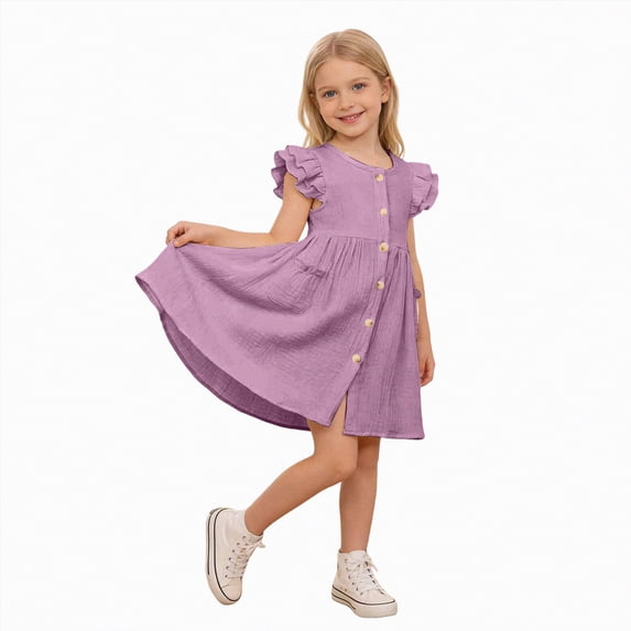 HCNTES Toddler Girl Dress Kids Short Sleeve Ruffle Dresses for Girls Summer Outfits Beach Sundress for Kids Girls 2t 3t 4t 5t 6t 7t 8t 9t(6-7 Years,D01-Purple)