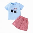 thumbnail image 1 of HCNTES Toddler Girls Boys Short Sleeved Shorts Outfit Set Fashionable Pullover Independence Day Children Summer Suit for Kids 1T 2T 3T 4T(L04-Sky Blue,18-24 Months), 1 of 6