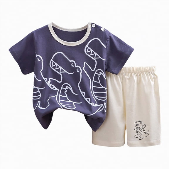 HCNTES Toddler Girls Boys Shorts Sets,Kids Casual Cute Shorts Sleeve Tops with Pants 2Pcs Clothes Outfits Summer(3-6 Months,a230-Dark Blue)