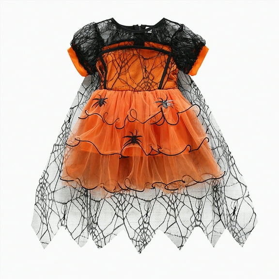 HCNTES Toddler Girls Bumblebee Halloween Dress Infant Yellow Black Striped Party Tutu Dress​(Orange,12-18 MONTHS)